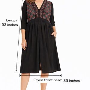 Desigual Black Midi Dress with Colorful Embroidery